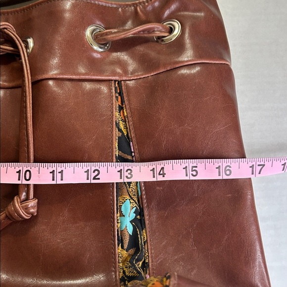 CRYSTALYN KAE SOIRREE BROWN DRAWSTRING TOTE WITH FABRIC INSERTS MADE IN USA - Picture 12 of 16